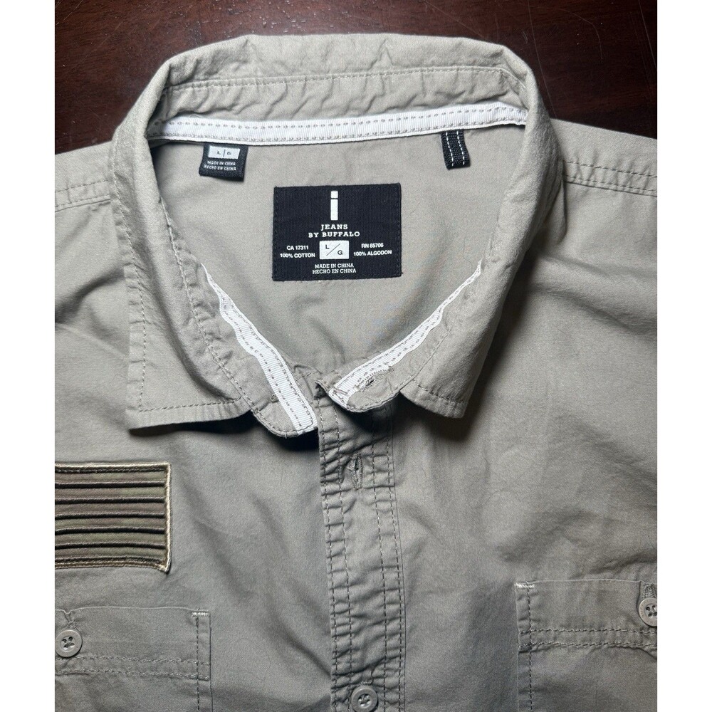 iJeans by Buffalo Shirt Mens Gray Green Army Button Up Convertible Long Sleeve L - Picture 3 of 13